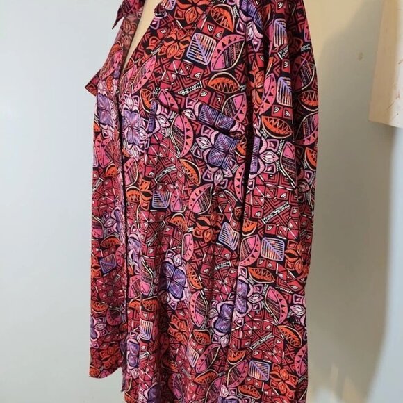 Catherines Button Up Blouse Womens Size 5X Roll Tab Sleeves Geometric Pockets - Picture 2 of 10